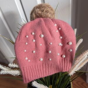 Pink Beanie with Pearls